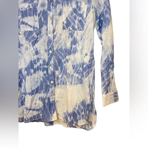 SOFT SURROUNDINGS Blue/White Tie Dye Seika Button Collared Blouse Sz XSmall EUC - Picture 4 of 10